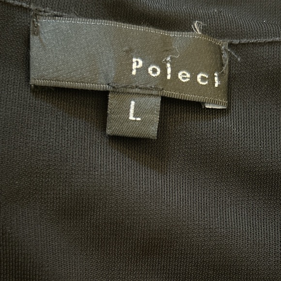 EUC POLECI BLACK CAPPED SLEEVE LG DRESS. Slinky form fitting ruching - Picture 3 of 4